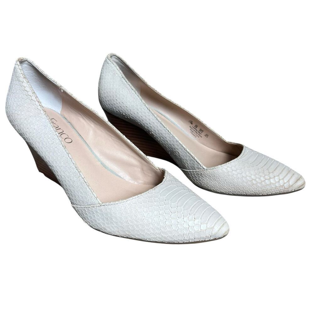 Franco Sarto Frankie Taupe Greige Reptile Wedge Pumps Size 7.5